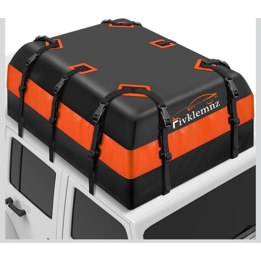 FIVKLEMNZ Car Rooftop Cargo Carrier Roof Bag Waterproof 15 Cubic Feet, Black